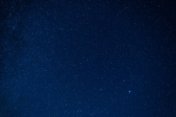 Astrophotography of a dark blue starry sky with many stars, nebulae and galaxies