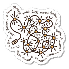 Colorful hand-drawn autumn sticker set with a garland in doodle style and lettering isolated on white background. Cute vector collection for seasonal decoration.