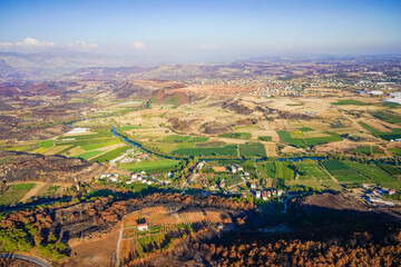 Forests burning in the Fires of 2021. aerial view. Location Antalya/Manavgat