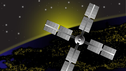 A satellite orbiting the earth. Realistic spaceship image vector.