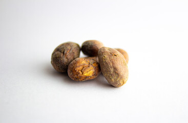 Cocoa beans on the white background