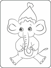Christmas elephant coloring page, Christmas coloring page, coloring page for kids