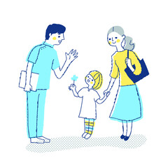 笑顔の医療従事者と親子