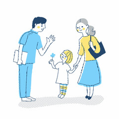 笑顔の医療従事者と親子