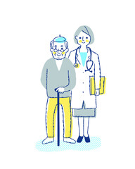 医療従事者の女性とシニア男性