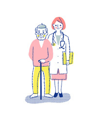 医療従事者の女性とシニア男性