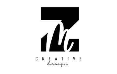 Letters ZM Logo with a minimalist design. Letters Z and m with geometric and handwritten typography.