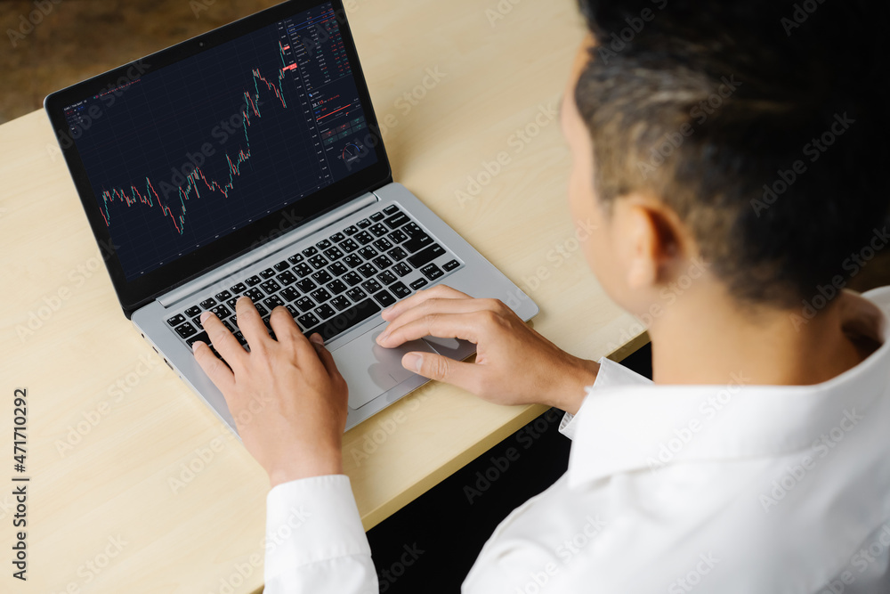 Poster stock market data chart analysis by ingenious computer software . investment application display sto