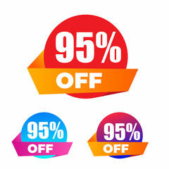 95% Off Sale Discount Tag, Sticker, Label, Sign, Price tag with 95% Percentage off. Special Offer promo design with discount sticker,discount tag,special offer 95%