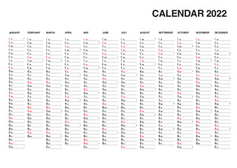 Calendario planner 2022 in lingua inglese - obrazy, fototapety, plakaty