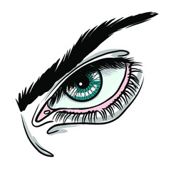Eye sketch - eyeball, pupil, eyelids, eyelashes, eyebrow. Vector element for design.