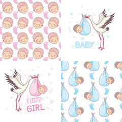 A set of ready-made designs for newborns. This is a boy. It's a girl. Vector illustration.