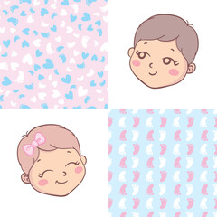 A set of ready-made designs for newborns. This is a boy. It's a girl. Vector illustration.