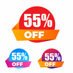 55% Off Sale Discount Tag, Sticker, Label, Sign, Price tag with 55% Percentage off. Special Offer promo design with discount sticker,discount tag,special offer 55%