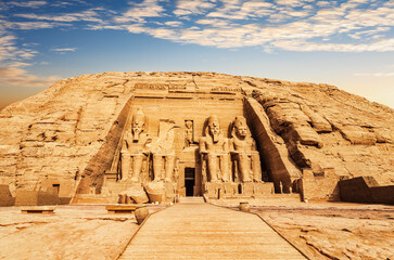 The Great Temple at Abu Simbel at sunset, Egypt