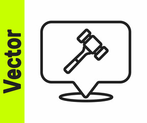 Black line Auction hammer icon isolated on white background. Gavel - hammer of judge or auctioneer. Bidding process, deal done. Auction bidding. Vector