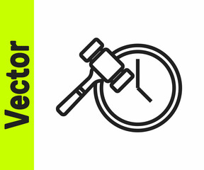 Black line Auction hammer icon isolated on white background. Gavel - hammer of judge or auctioneer. Bidding process, deal done. Auction bidding. Vector