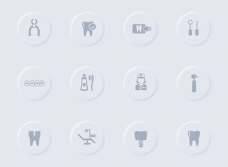 Fototapeta premium dental gray vector icons on round rubber buttons. dental icon set for web, mobile apps, ui design and promo business polygraphy