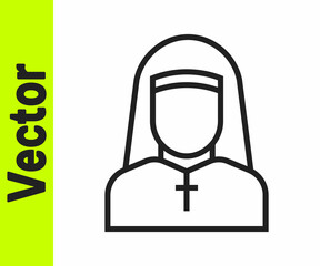 Black line Nun icon isolated on white background. Sister of mercy. Vector