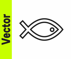 Black line Christian fish symbol icon isolated on white background. Jesus fish symbol. Vector