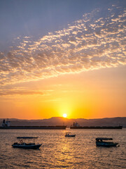 Scenic view at sunset from Aqaba Port , Jordan. Sunset on the Red Sea