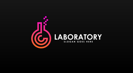 Laboratory Logo Vector with Dual Meaning Concept Isolated in Dark Background