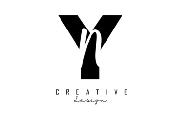 Letters YN logo with a minimalist design. Letters Y and N with geometric and handwritten typography. Creative Vector Illustration with letters.