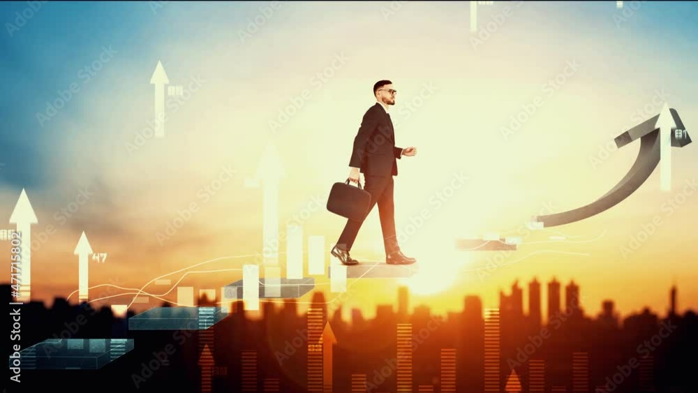 Poster loopable video of business growth potential concept with virtual graphic . businessman with report c