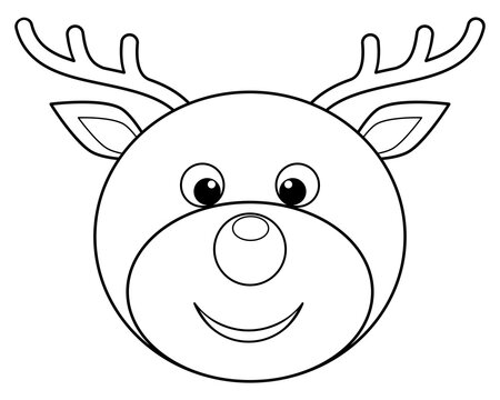 Reindeer head outline icon. Deer vector illustration isolated on white background. Coloring book page for children.