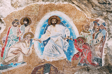 Mosaic depicting Jesus and the saints. Ostrog monastery, Montenegro