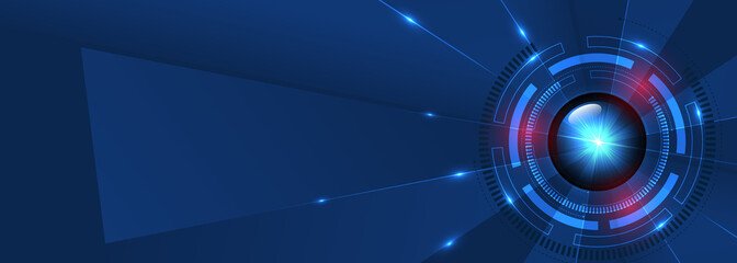 Blue technology wide banner with circuit board. Abstract technology digital concept hi tech background. Vector illustration