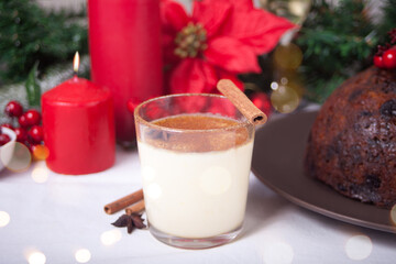 Glasses of holiday egg nog on the celebration table