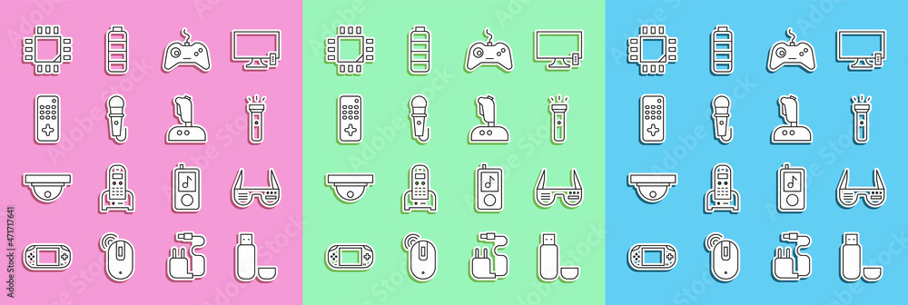 Poster set line usb flash drive, smart glasses, flashlight, gamepad, microphone, remote control, processor 