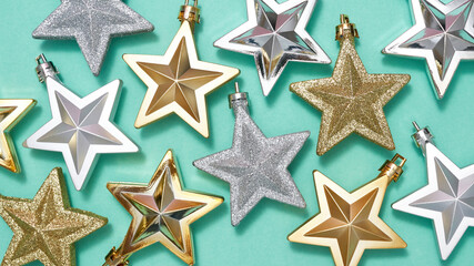 Close up of christmas baubles in form of star