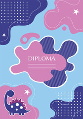 The vector template of a children's certificate for preschool, school, or art studio. The colored diploma is in a hand-drawn design on abstract shape background. © Svetlana
