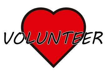 Corazón con título de voluntariado en fondo blanco.