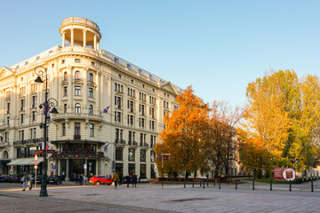 Hotel Bristol in Warsaw, facade in the sun