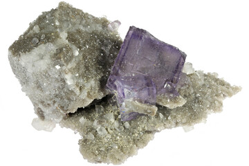 fluorite on barite from Schnellingen, Black Forest, Germany isolated on white background