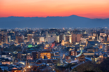 Fototapeta na wymiar Kyoto, Japan Downtown City Skyline at Dusk