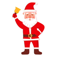  Santa Claus is holding a bell.  Vector flat illustration.Isolated on white background.Christmas concept.