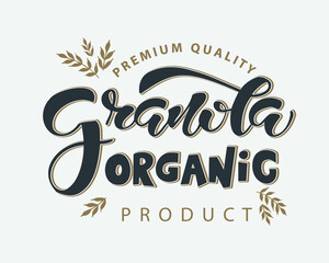 Granola  calligraphy lettering  logo template. Vector illustration. 