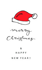 Merry Christmas lettering. Vector Illustration. Isolated calligraphic text  Merry Christmas and Happy New Year  for Holiday Greeting Gift Poster card. Typography design for banner.