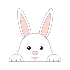 White cute rabbit. Bunny character. Animal happy head. Vector isolated on white.