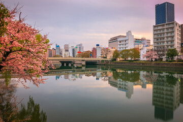 Hiroshima, Japan downtown cityscape on the Enko River