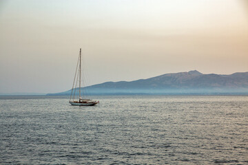 Fototapeta premium Seascape with yacht of Corfu coast, Greece.