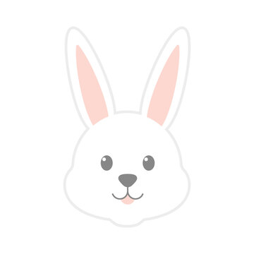 White cute rabbit. Bunny character. Animal happy head. Vector isolated on white.