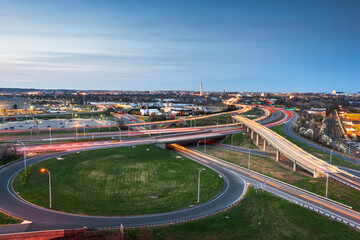 Washington, D.C. skyline with Highways and Monuments