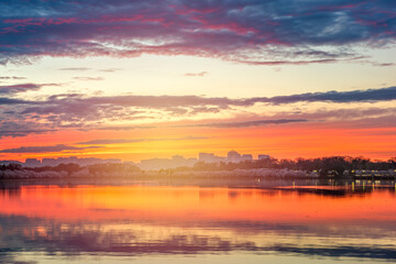 View of Rosslyn, Arlington, Virginia, USA from the tidal basin in Washington DC During Spring Season