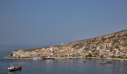 Seascape with cityscape of Saranda. Albania