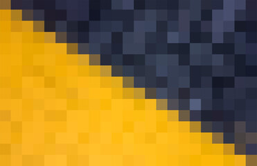 Background from black and yellow squares connected diagonally from top to bottom. Geometric texture. Pattern of square pixels. Vector black and yellow pixels backdrop, space for your design or text